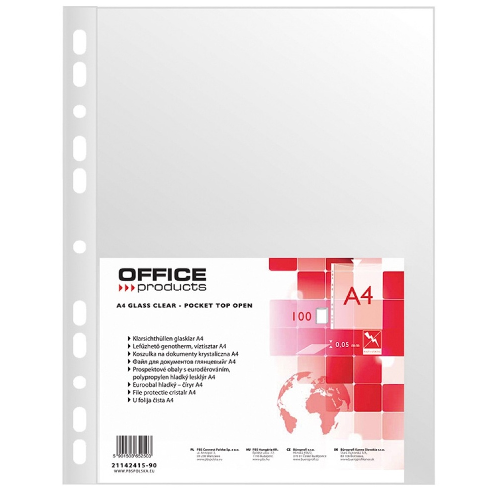 Folie protectie pentru documente A4, 50 microni, 100 folii/set, cristal, Office Products
