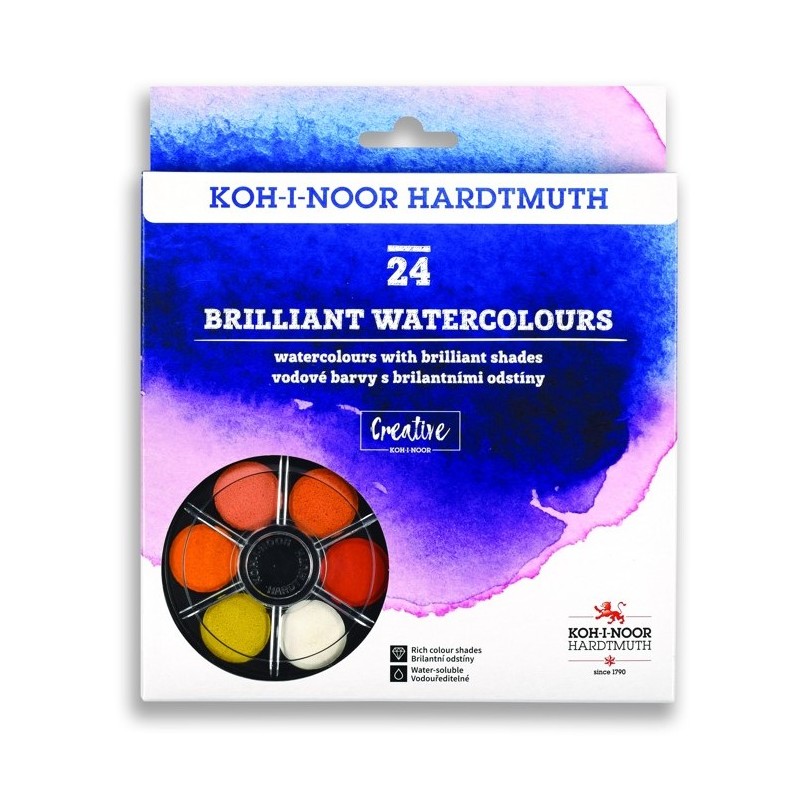 Set acuarela BriliantT, 24 culori, 22.5 mm, rotund, Koh-I-Noor
