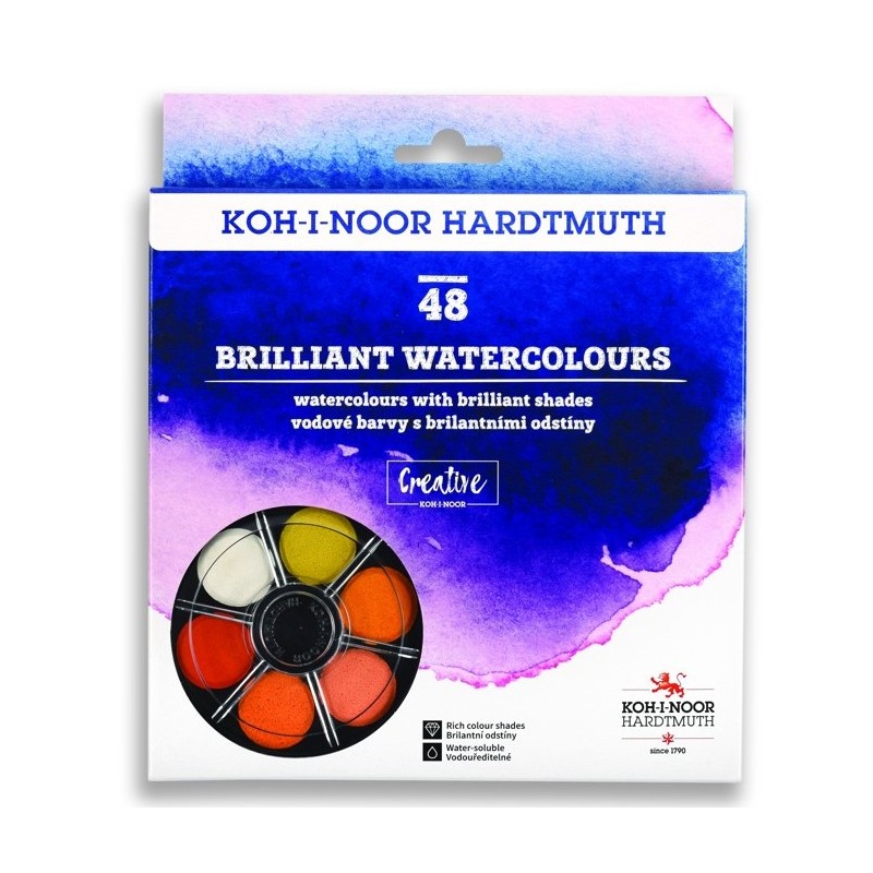 Set acuarela Briliant, 48 culori, 22.5 mm, rotund, Koh-I-Noor