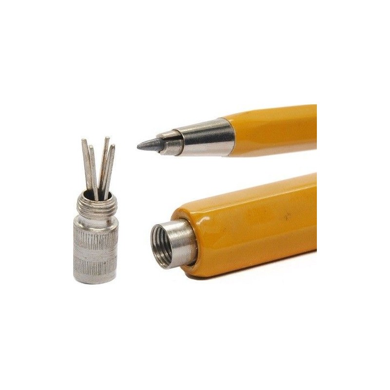Creion mecanic 2,5 mm, metal, ascuțitoare 5 petale, l 144 mm, galben, Koh-I-Noor