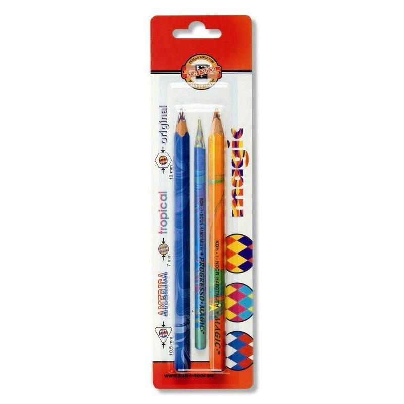 Set 3 creioane Magic: 2 Jumbo + Progresso blister, Koh-I-Noor