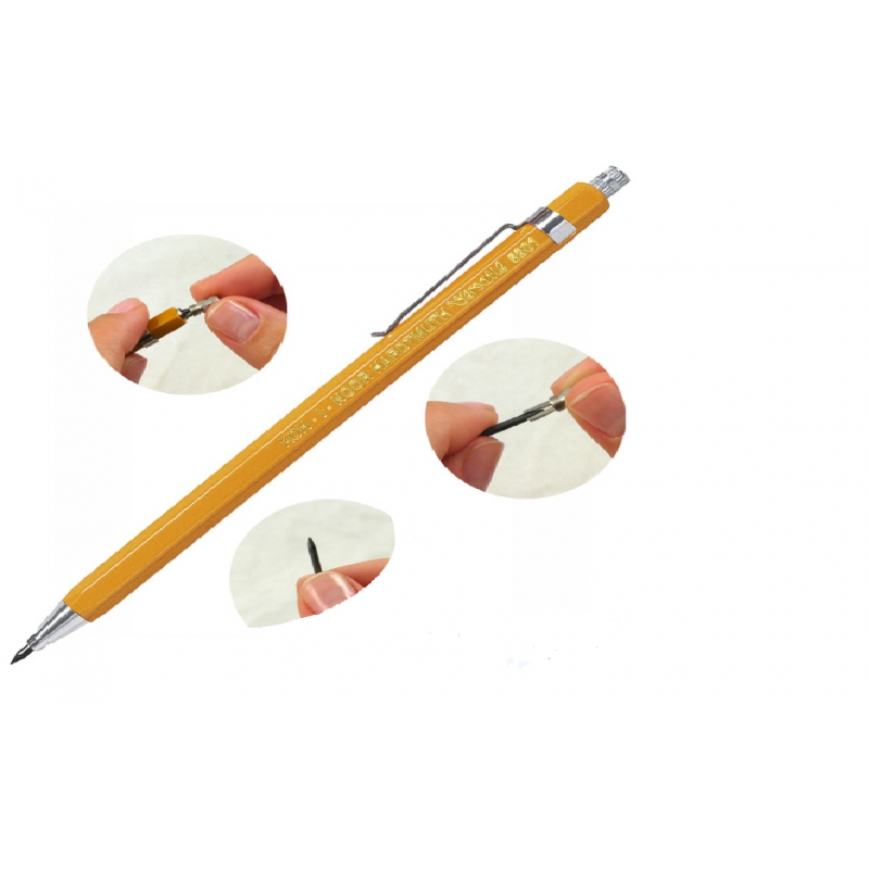 Creion mecanic 2 mm metal,, ascuțitoare 3 petale, l 142 mm, galben, Koh-I-Noor
