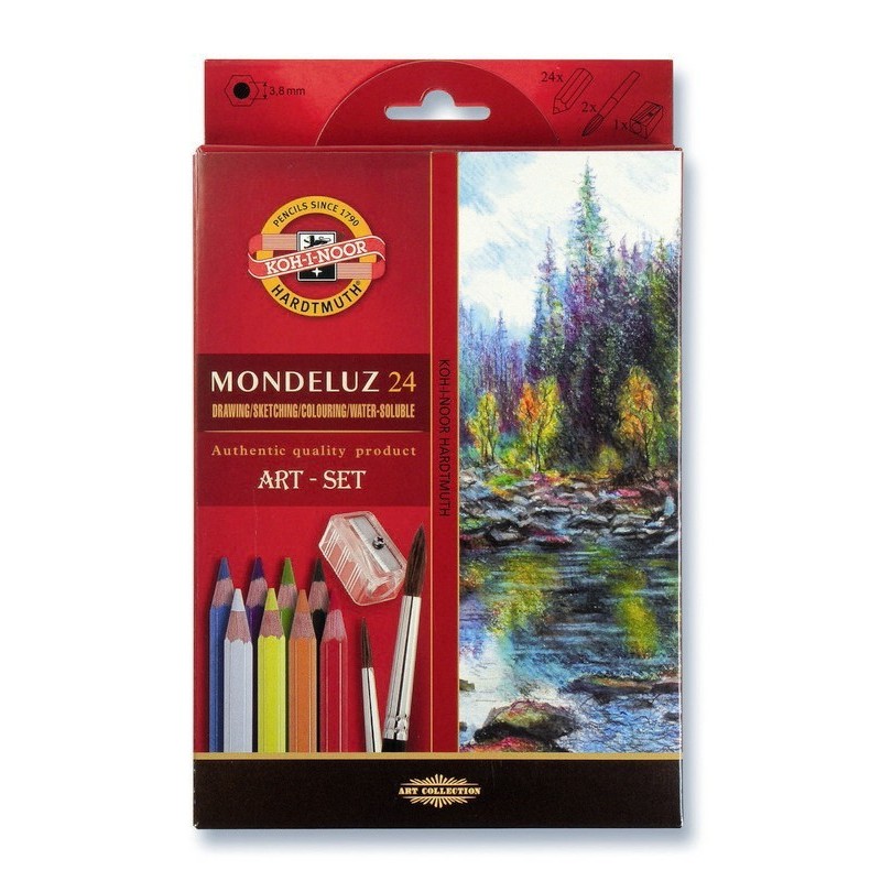 Set creioane color Aquarell Mondeluz cu pensulă și ascuțitoare, Koh-I-Noor