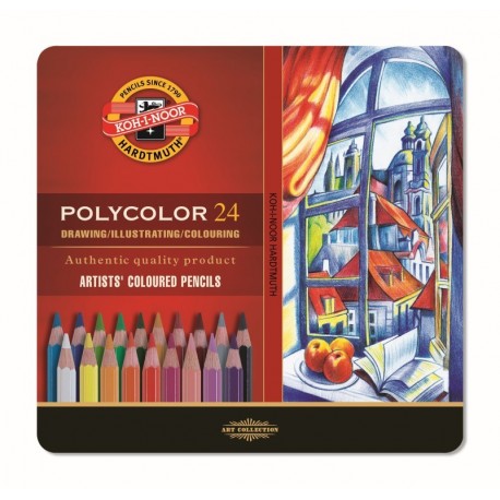 Set 24 creioane color Polycolor, cutie metalică, Koh-I-Noor