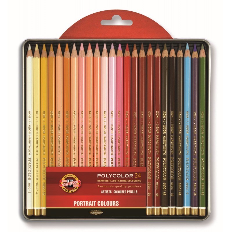Set 24 creioane color Polycolor Portrait, cutie metalică, Koh-I-Noor
