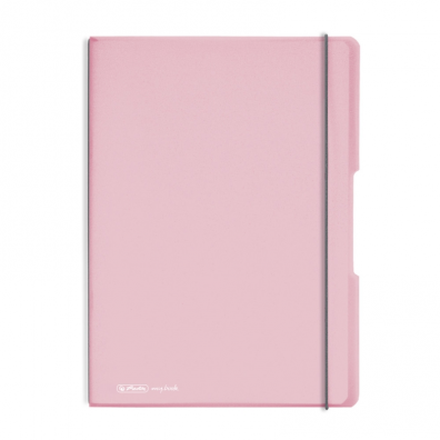 Caiet My.Book flex A4 2×40 file 80 g/mp, dictando+pătrățele, roz deschis transparent cu logo alb, Herlitz