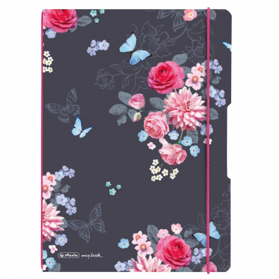 Caiet My.Book flex A4, 2 x 40 file, 80 g/mp, dictando + pătrățele, coperta PP, Ladylike flowers, Herlitz