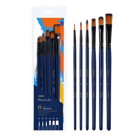 Set 6 pensule profesionale Soft, 3 vârf rotund, 3 vârf teșit, nr. 4, 6, 8, Deli