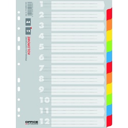 Separatoare carton color, A4, 170g/mp, 12 culori/set, Office Products