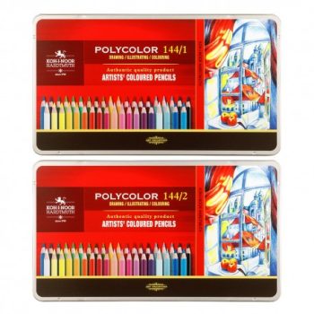 Set 144 creioane colorate Polycolor, cutie metal, Koh-I-Noor