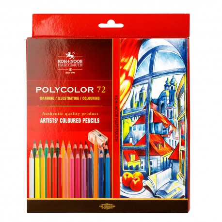 Set 72 creioane colorate Polycolor, ascuțitoare, 3 creioane grafit gama 1500, cutie carton, Koh-I-Noor