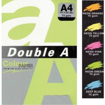 Hârtie color pentru copiator A4, 75 g/mp, 500 coli/top, 5 culori neon asortate, Double A