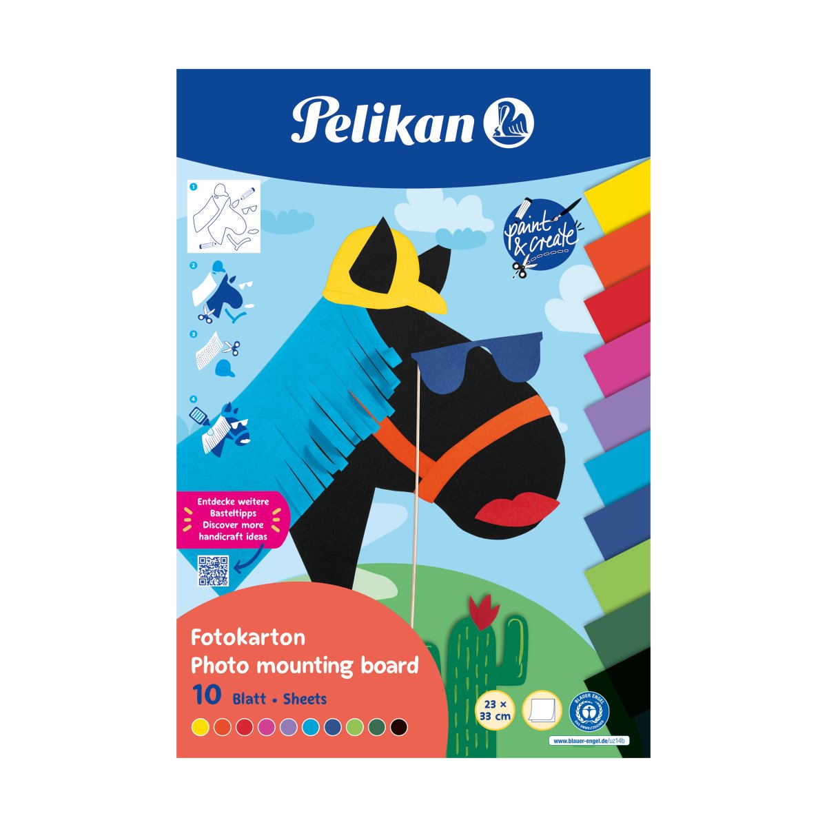 Carton color pentru activități creative, 23×33 cm, 10 file culori asortate, Pelikan