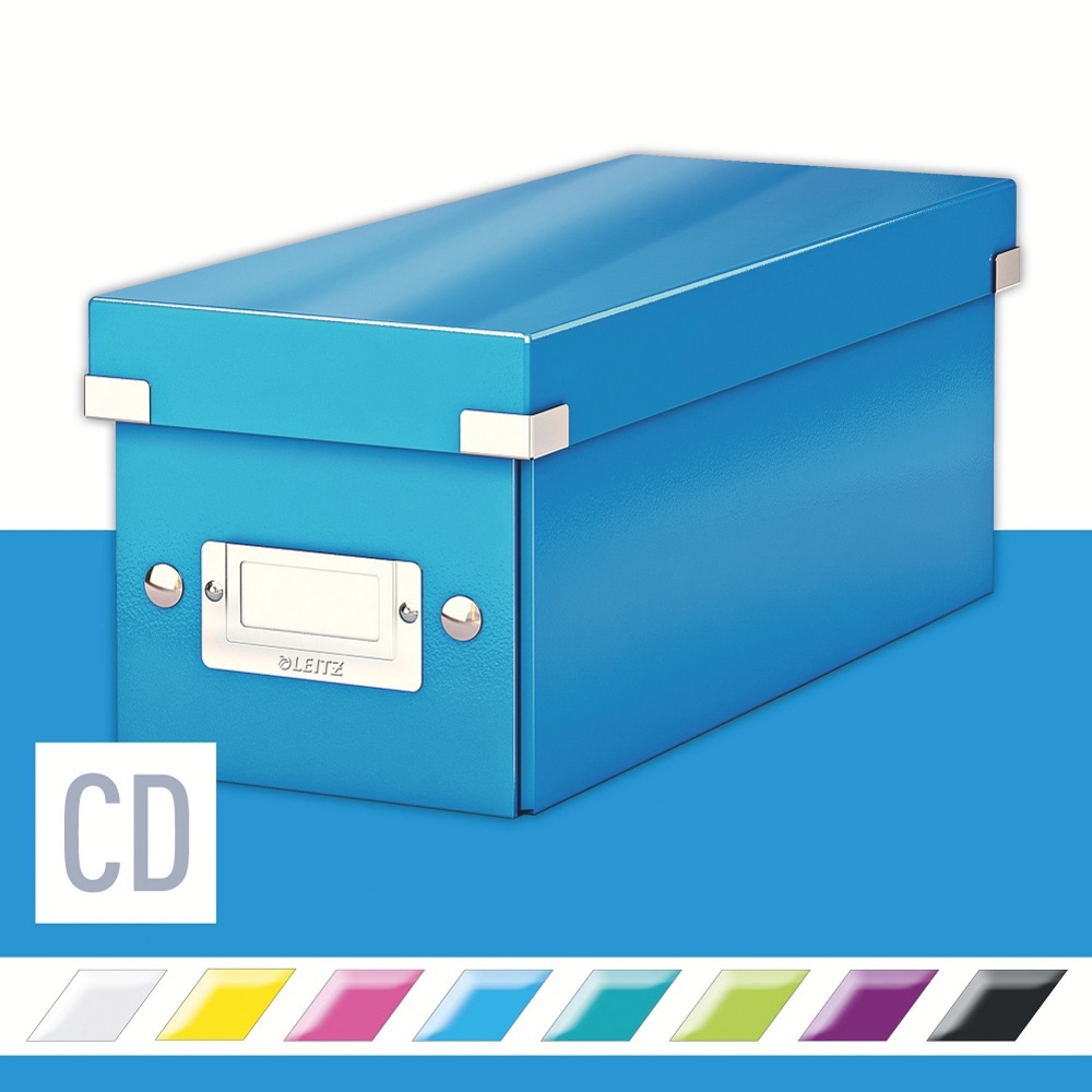 Cutie depozitare Leitz WOW Click & Store, carton laminat, pliabilă, cu capac, 14x13x35 cm, albastru