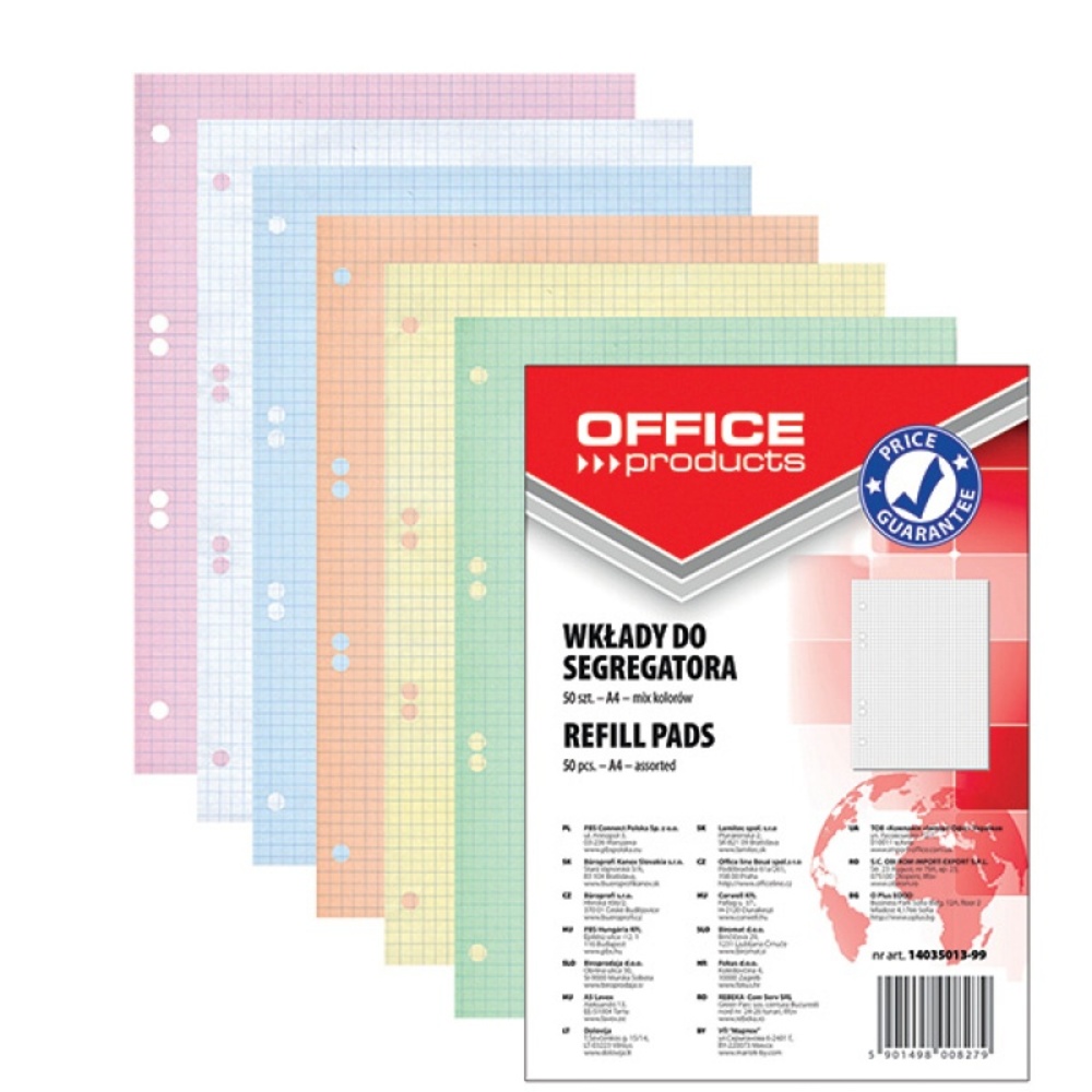 Rezervă A4 pentru caiet mecanic, 50 file/set, matematică, hârtie color, Office Products