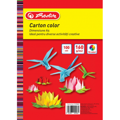 Carton color A4, 160 g/mp, 100 coli/top, 10 culori, Herlitz