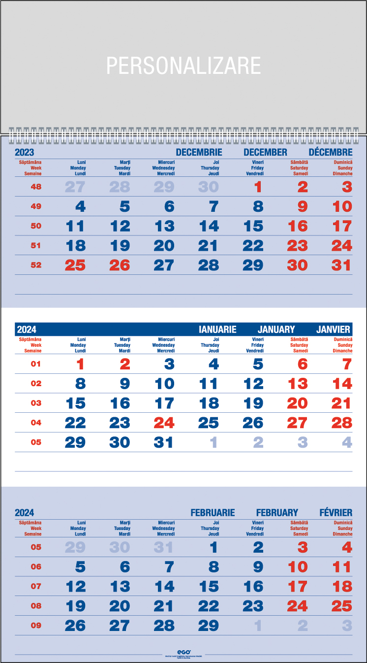 Calendar triptic de perete “Clasic”, colecția EGO, Arta Grafica