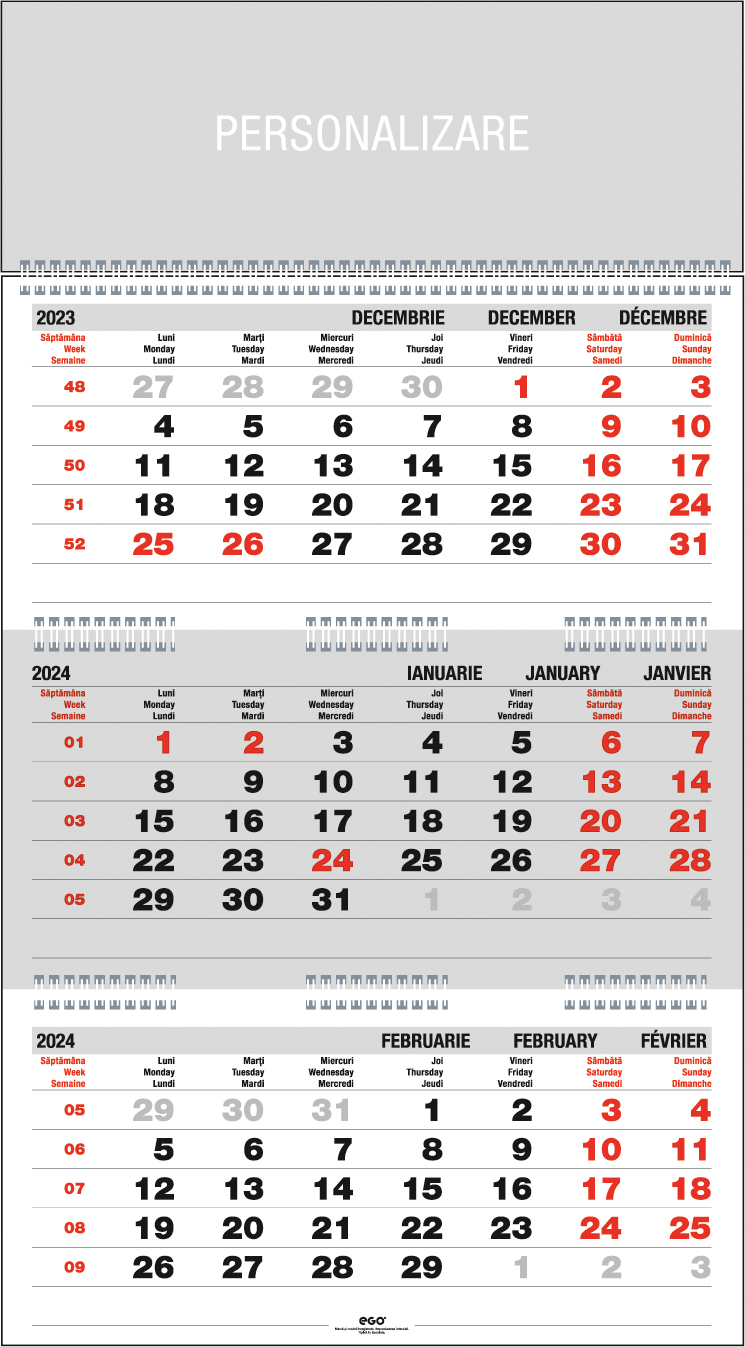 Calendar triptic de perete “Pliat”, colecția EGO, Arta Grafica