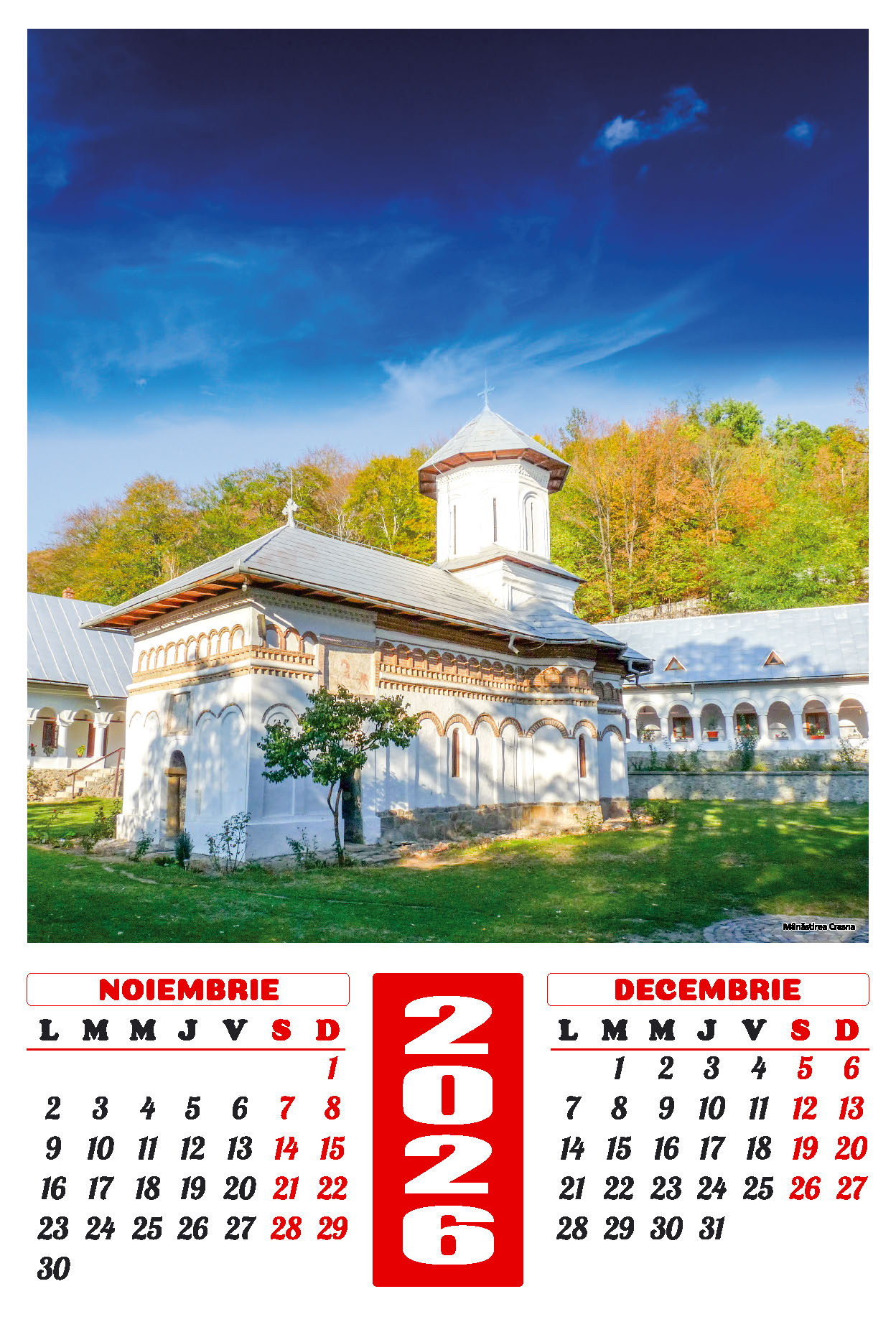 Calendar de perete 2026, Mănăstiri din Gorj, Darcom Calendar de perete 2026, Mănăstiri din Gorj, Darcom
