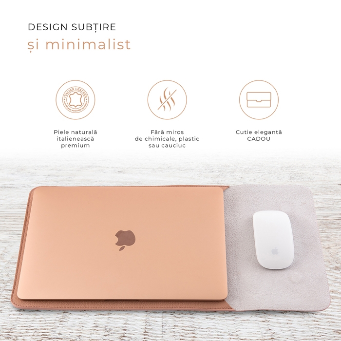 Husă laptop cu mouse-pad, 15 inch, piele naturală, Unika
