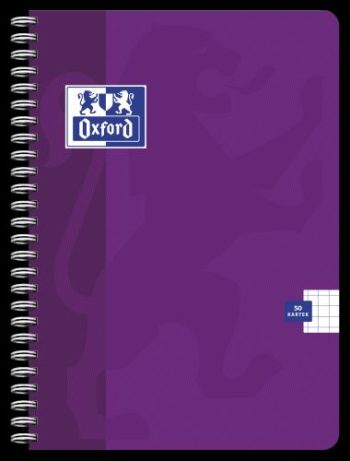 Caiet Oxford Standard, A4, 50 file, hârtie Optik 90g/mp, coperta soft touch, spiră dublă, scribzee, diverse culori, pătrățele