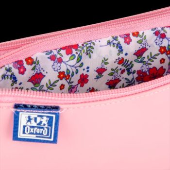 Penar Oxford 2 Zip Floral Pastel, tip etui dublu, 2 fermoare, culoare roz deschis