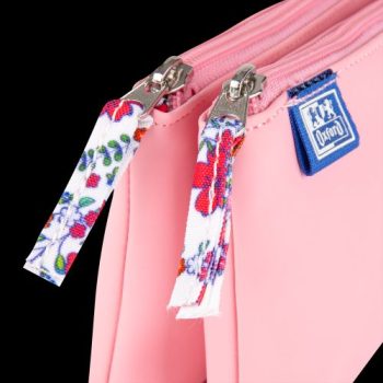 Penar Oxford 2 Zip Floral Pastel, tip etui dublu, 2 fermoare, culoare roz deschis