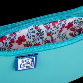 Penar Oxford 2 Zip Floral Pastel, tip etui dublu, închidere cu fermoar, culoare turcoaz