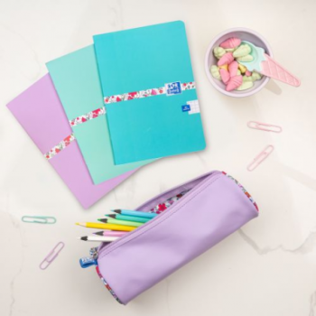 Penar Oxford Floral Pastel, tip etui rotund, culoare lila