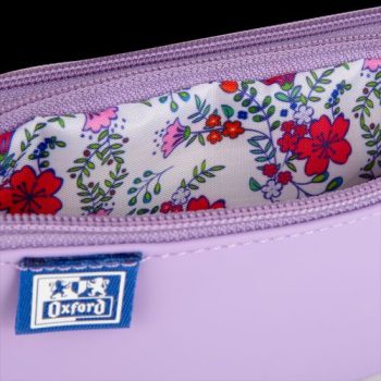 Penar Oxford 2 Zip Floral Pastel, tip etui dublu, 2 fermoare, culoare lila