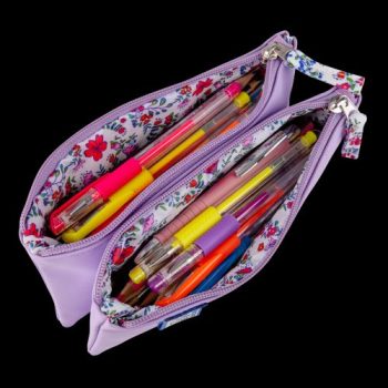 Penar Oxford 2 Zip Floral Pastel, tip etui dublu, 2 fermoare, culoare lila