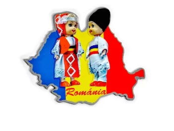 Magnet suvenir hartă și costume tradiționale românești, Arhi Design