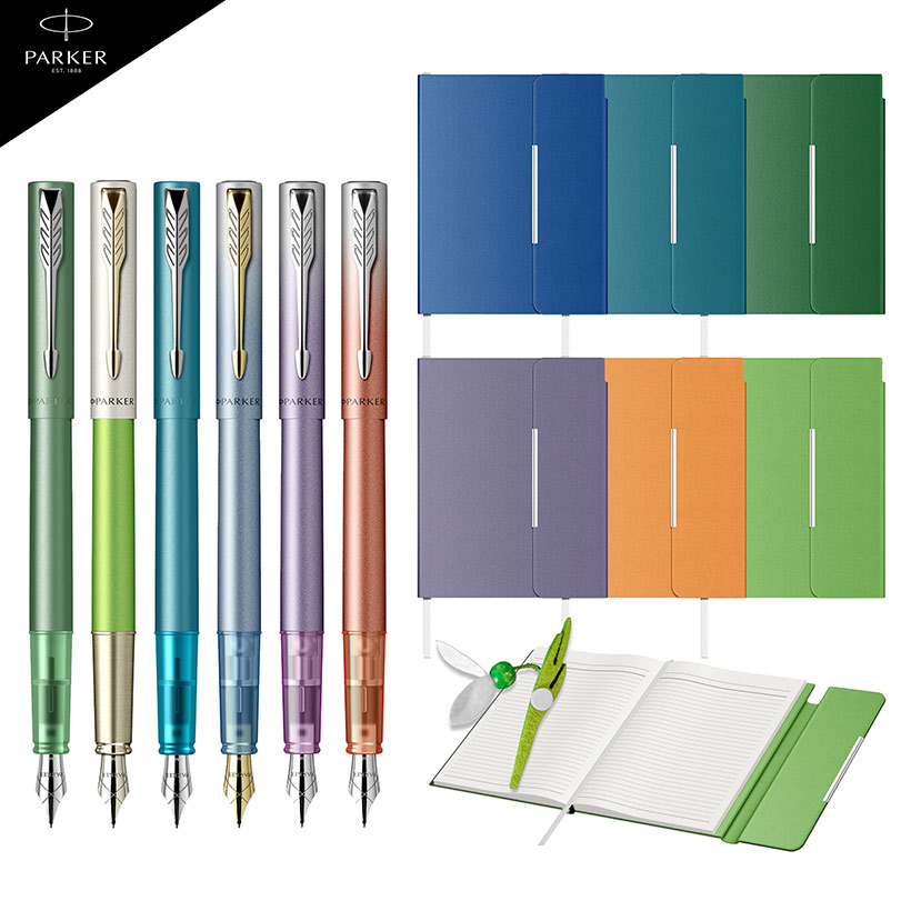 Set Stilou Vector XL Teal, Green, Purple SE, Orange SE, Blue SE sau Champagne Green + notes B6 velvet asortat + Snur Martisor, Parker