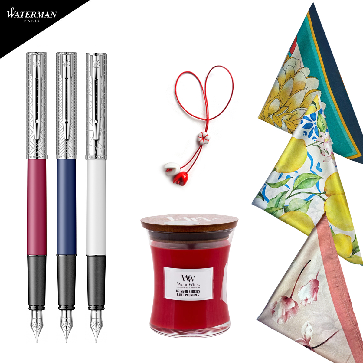 Set stilou Allure Deluxe (Pink sau White), lumânare parfumată, eșarfă asortată și mărțișor, Waterman