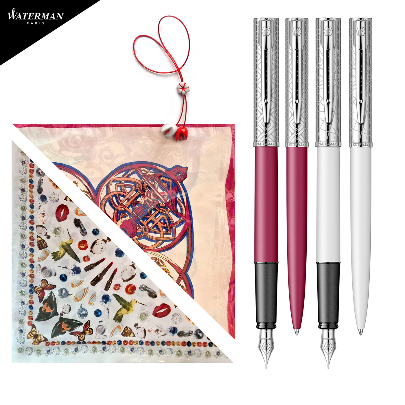 Set stilou+pix Allure Deluxe (Pink sau White) + Eșarfă asortată + Mărțișor, Waterman