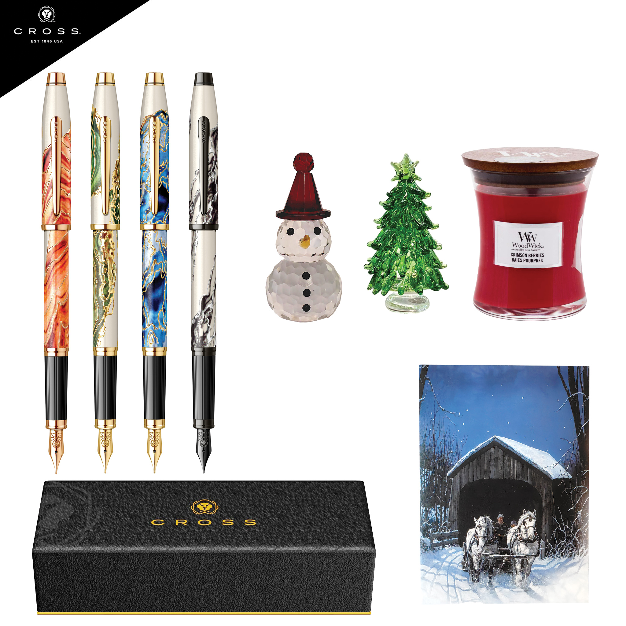Set Stilou Wanderlust+lumânare parfumată+cadou felicitare, Moș Crăciun sau brad cristal, Cross