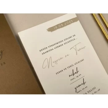 Invitație nuntă dreptunghiulară albă, plic maro, 12251 Elite