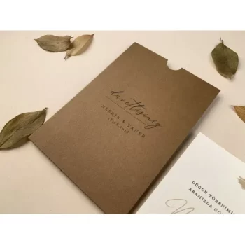 Invitație nuntă dreptunghiulară albă, plic maro, 12251 Elite