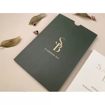 Invitație nuntă dreptunghiulară albă, plic verde 12260 Elite
