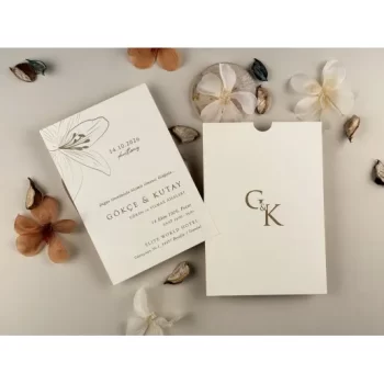 Invitație nuntă dreptunghiulară cu floare aurie 13310 Elite