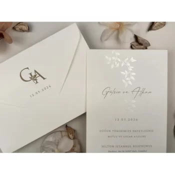 Invitație nuntă dreptunghiulară cu ramură frunze 13335 Elite