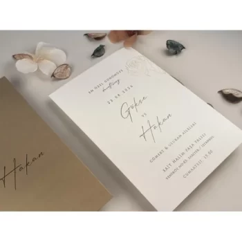 Invitație nuntă dreptunghiulară cu trandafir auriu 13325 Elite