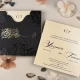 Invitație nuntă elegantă pătrată plic negru/auriu 63665 Elite