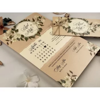 Invitație nuntă imprimeu floral, pliată fără plic 85864 Elite