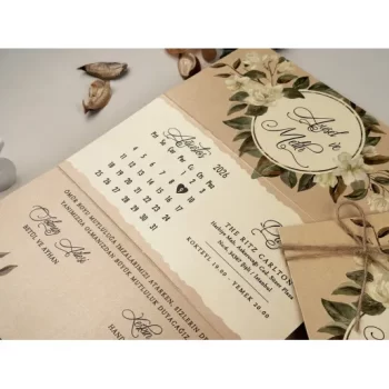 Invitație nuntă imprimeu floral, pliată fără plic 85864 Elite