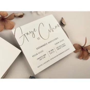 Invitație nuntă pătrată crem simplu plic ondulat 13312 Elite