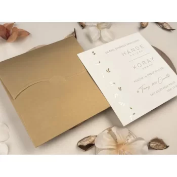 Invitație nuntă pătrată cu ramură frunze embosate 13311 Elite