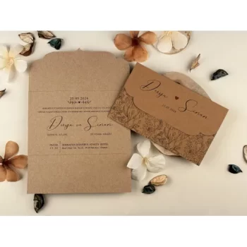 Invitație nuntă pliată fără plic, maro floral, 85852 Elite