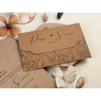 Invitație nuntă pliată fără plic, maro floral, 85852 Elite