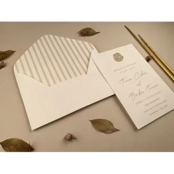 Invitație nuntă simplă dreptunghiulară alb/auriu 12257 Elite